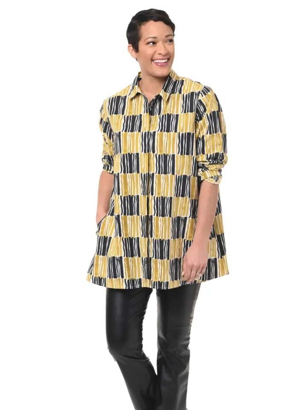 NWT Tulip Clothing Logan Button Down Top Line Up Print Tunic Size SMALL